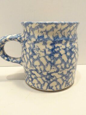 Gerald E Henn Blue Spongeware Mug Roseville Ohio Pottery Vintage